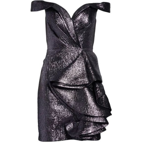 Mac Duggal Off Shoulder Metallic Amethyst Side Ruffle Cocktail Dress Size 14 - Picture 3 of 16